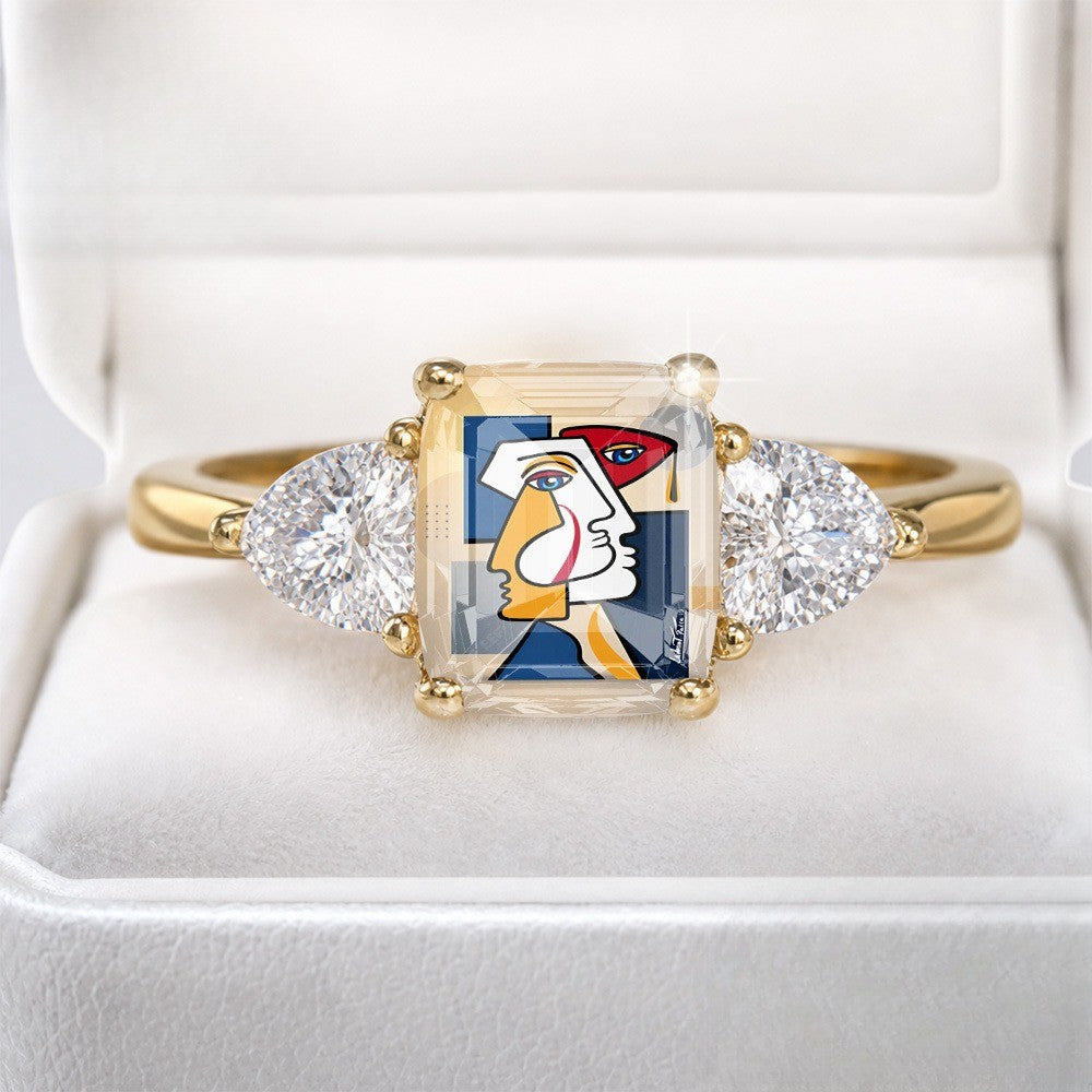 Abstract Face Three-Stone Ring