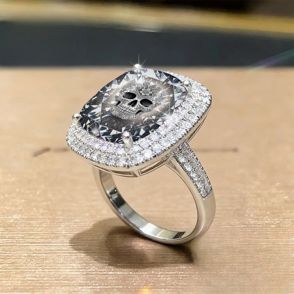 Ornate Skull Square Ring