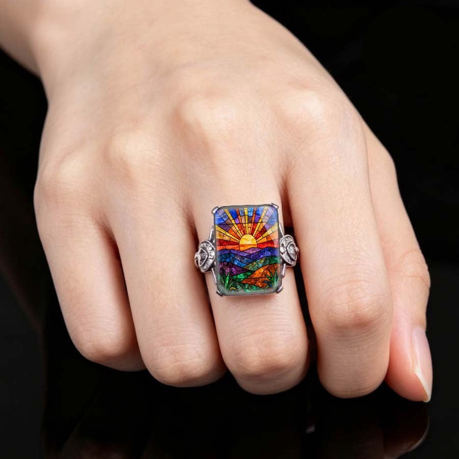 Stained Glass Sunrise Square Ring