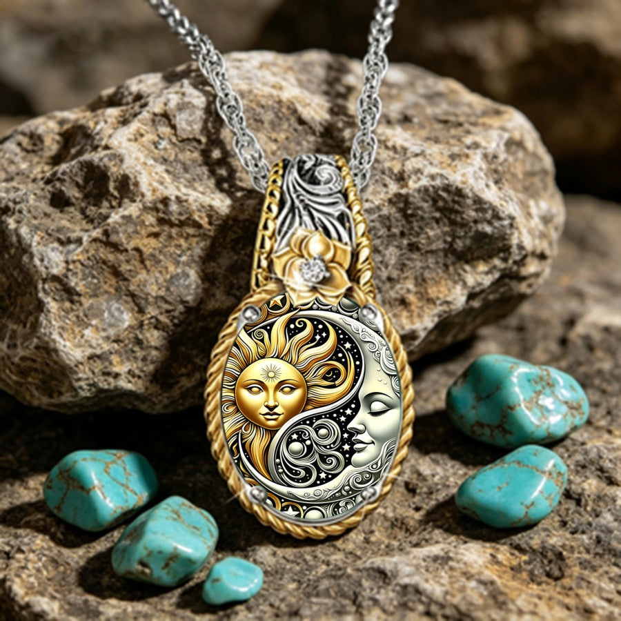 Sun & Moon Floral Pendant Necklace