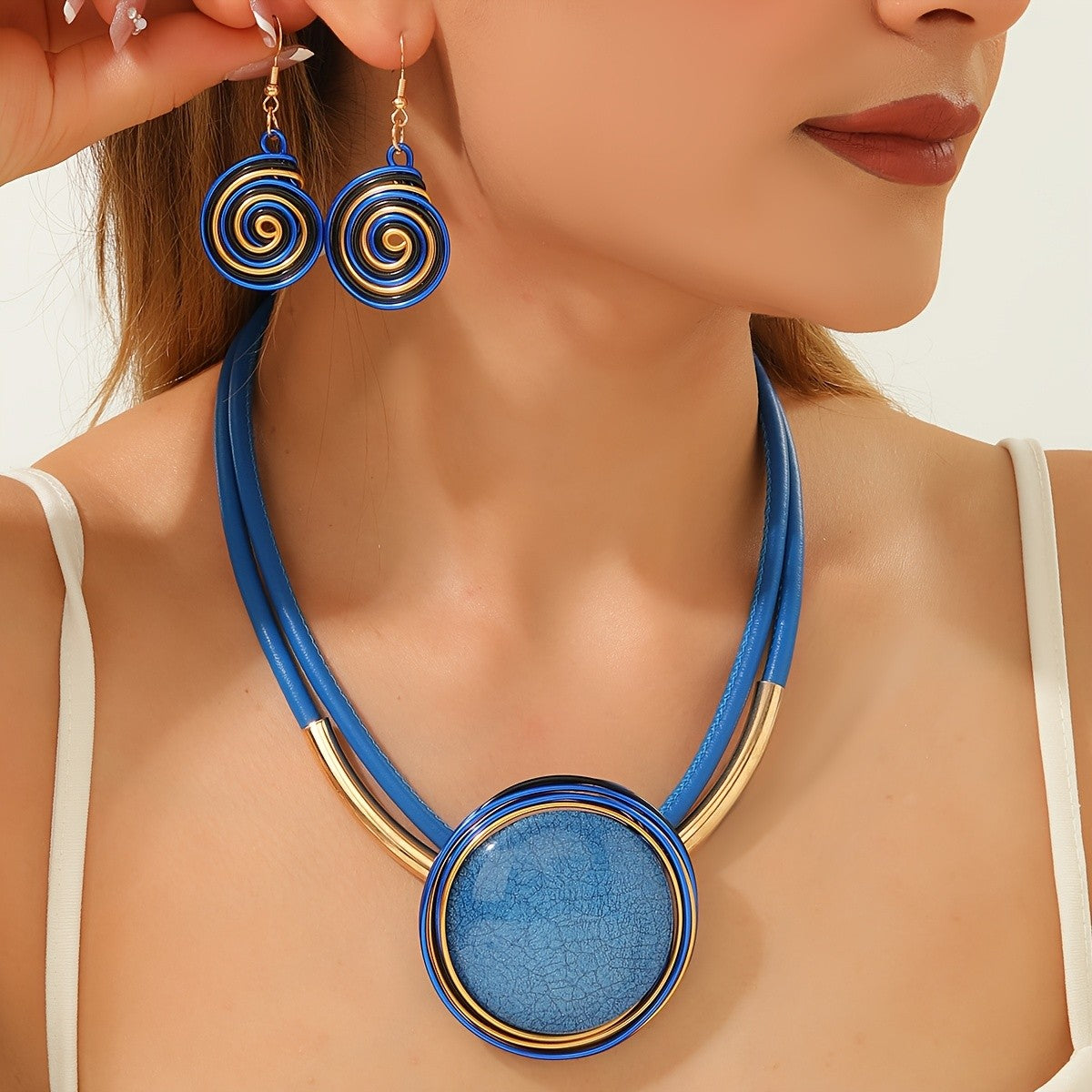 Round Resin Cord Necklace & Earring Set