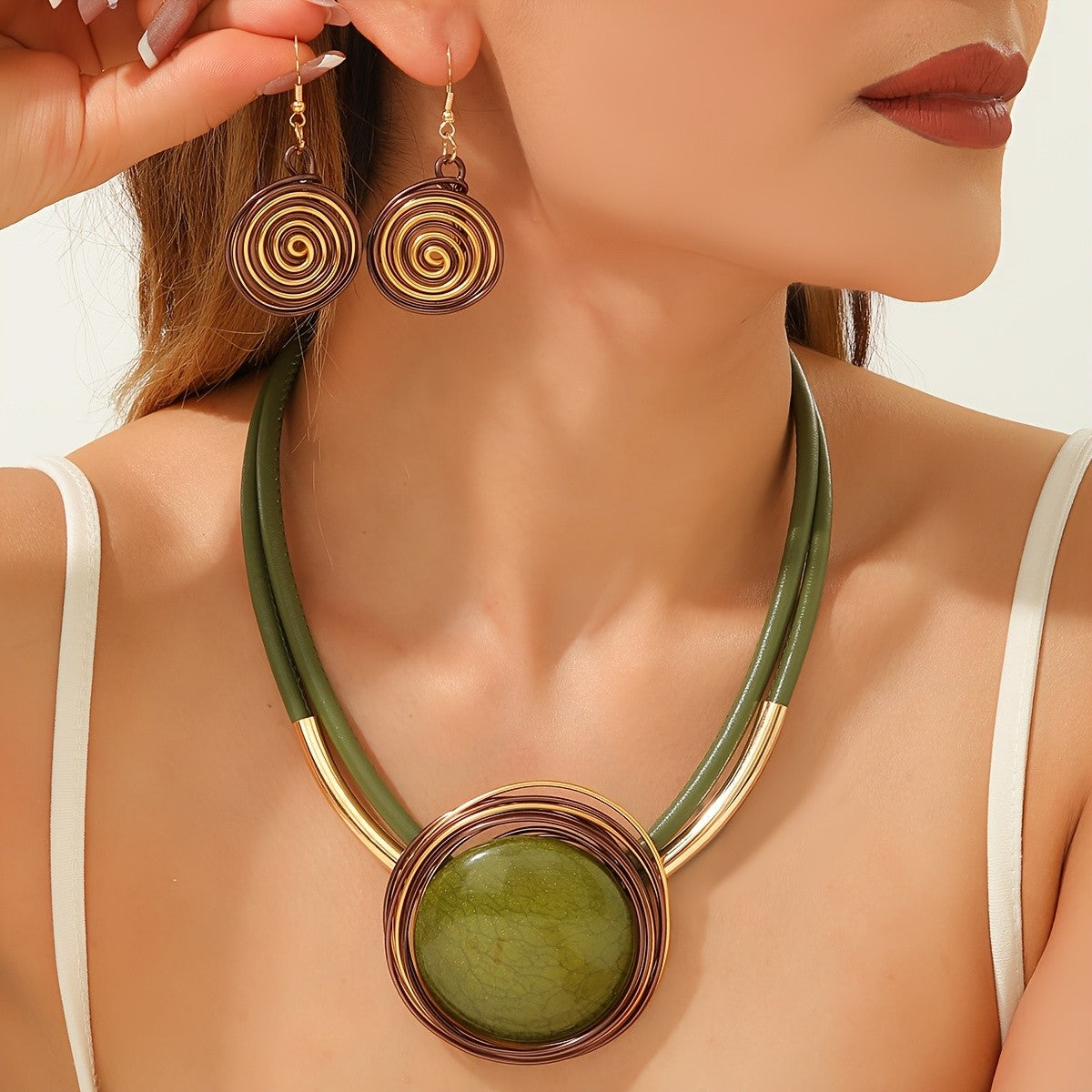 Round Resin Cord Necklace & Earring Set