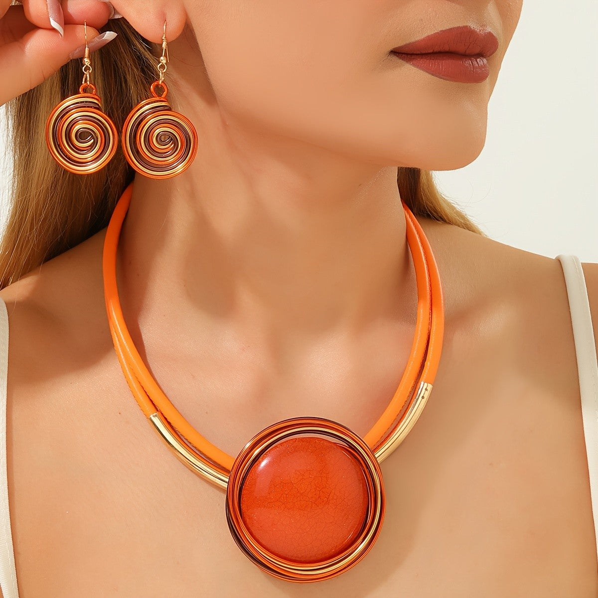 Round Resin Cord Necklace & Earring Set