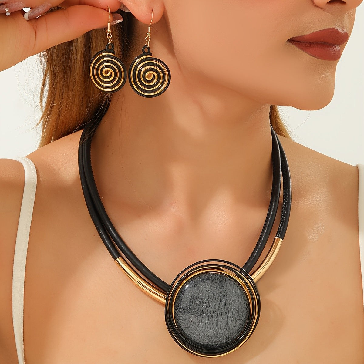 Round Resin Cord Necklace & Earring Set