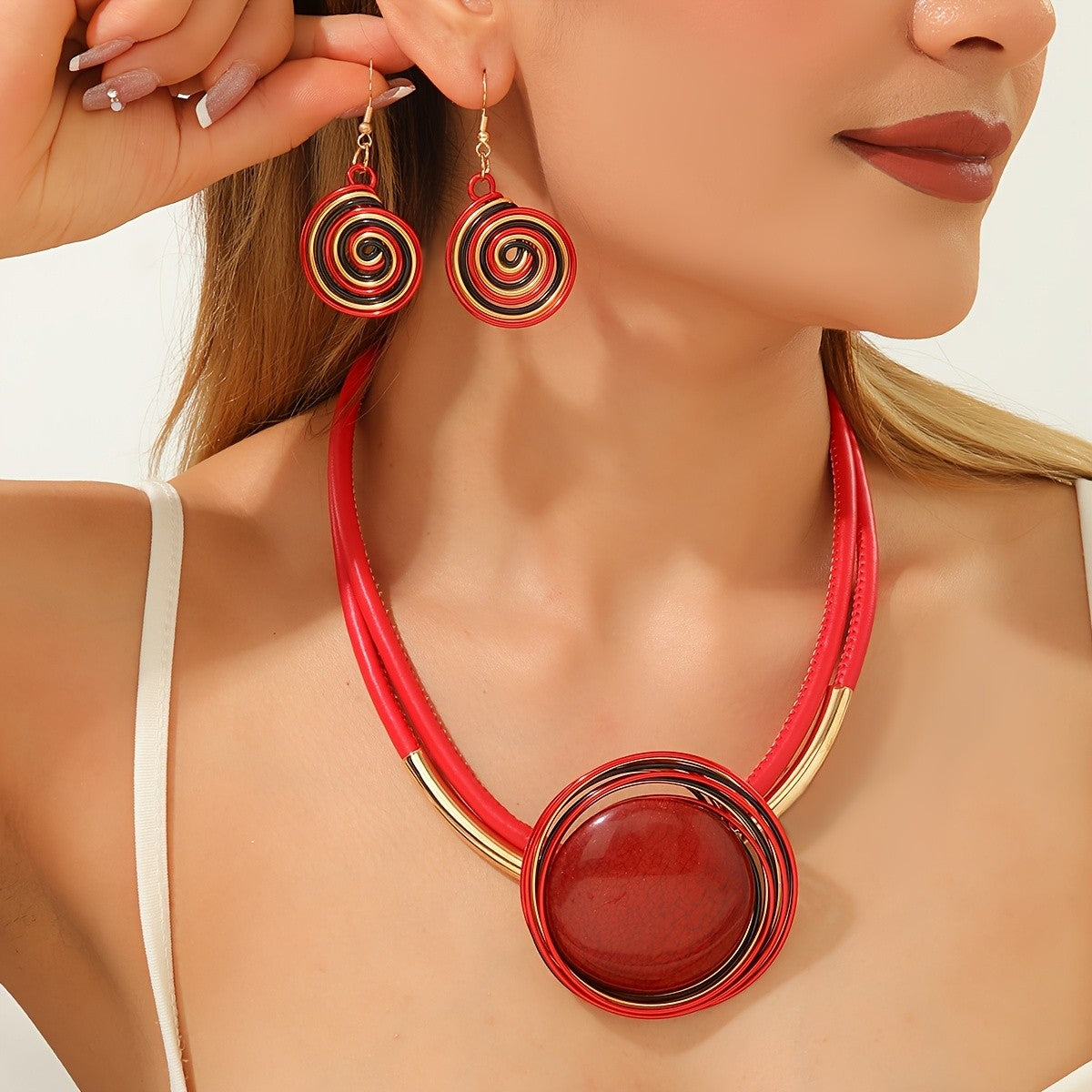 Round Resin Cord Necklace & Earring Set
