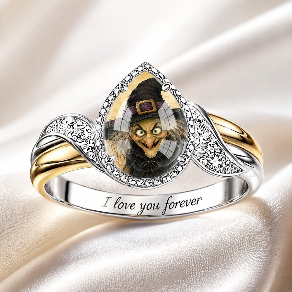 Engraved Message Witch Portrait Ring