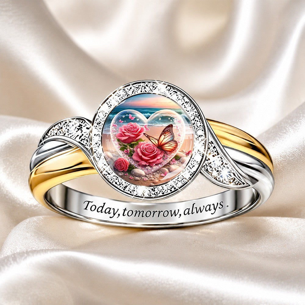 Rose & Butterfly Heart Ring