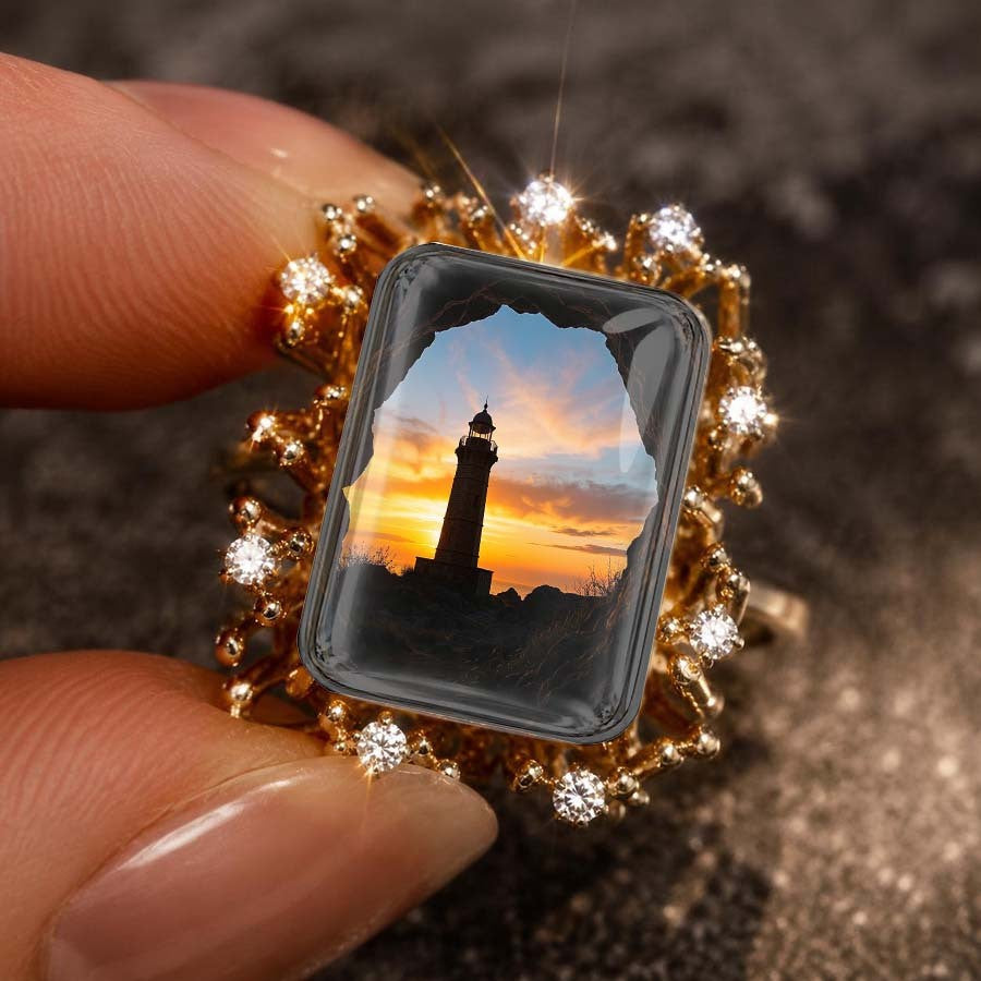 Vintage Lighthouse Sunset Square Ring