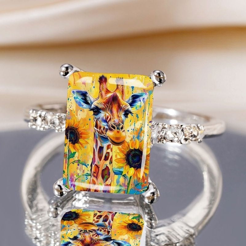 Giraffe & Sunflower Rectangle Ring