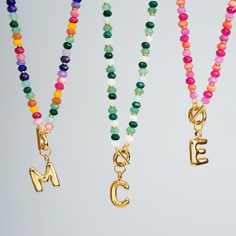 Colorful Beaded Initial Toggle Necklace