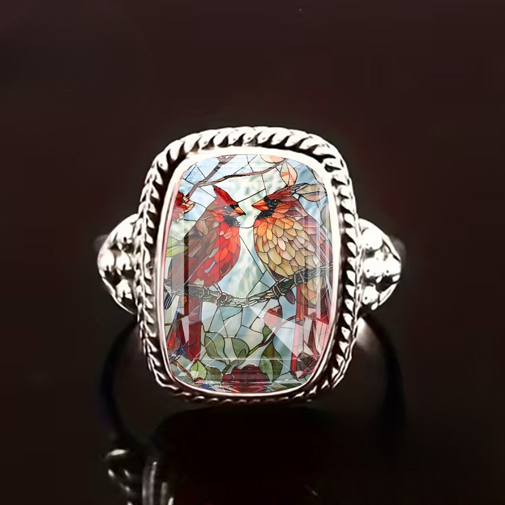 Red Bird Mosaic Ring