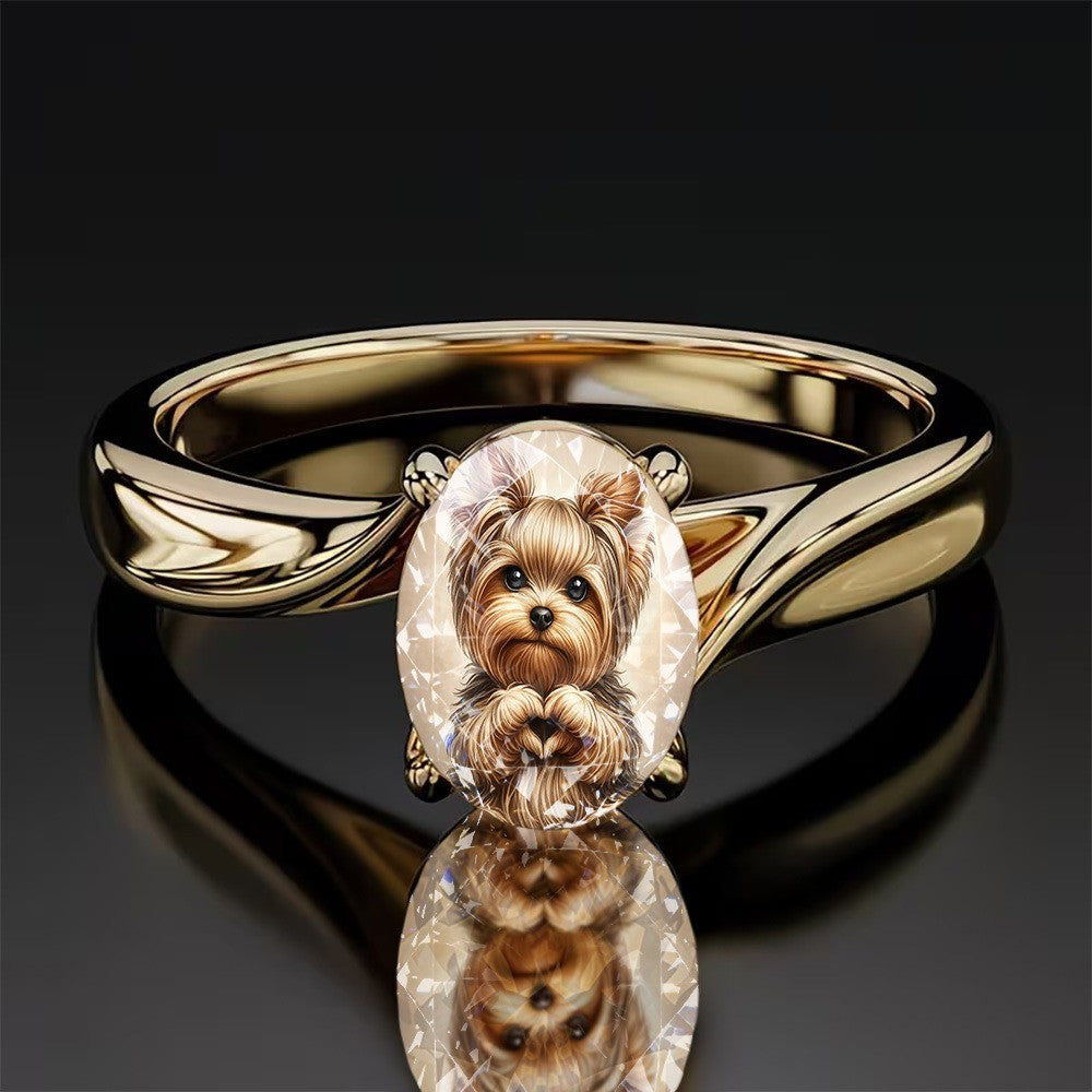Yorkshire Terrier Hand Heart Ring