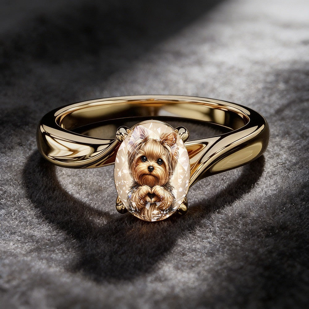 Yorkshire Terrier Hand Heart Ring