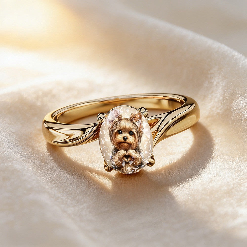 Yorkshire Terrier Hand Heart Ring
