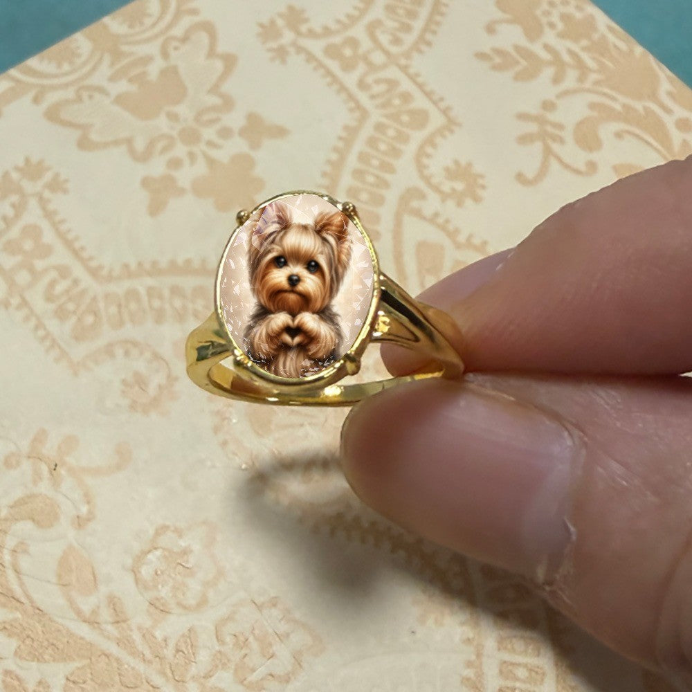 Yorkshire Terrier Hand Heart Ring