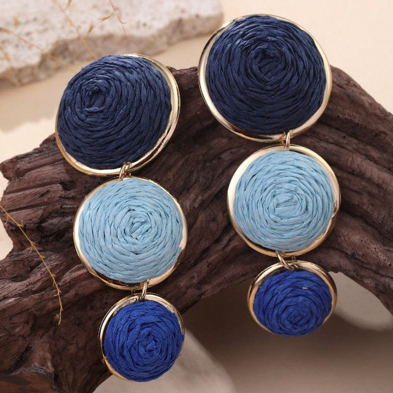 Blue Thread Circle Drop Earrings