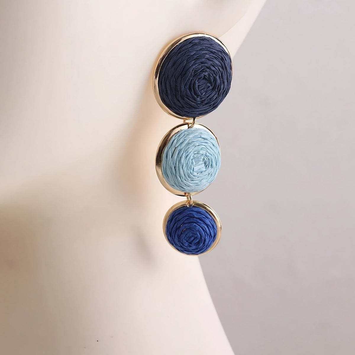 Blue Thread Circle Drop Earrings