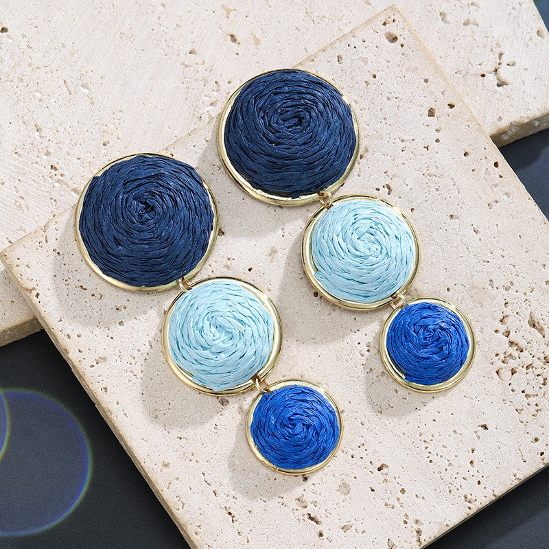 Blue Thread Circle Drop Earrings