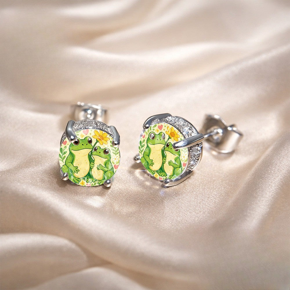 Frog & Floral Glass Dome Stud Earrings