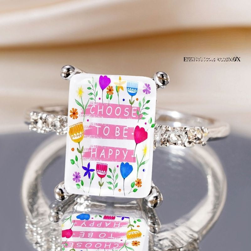 Choose To Be Happy Floral Ring