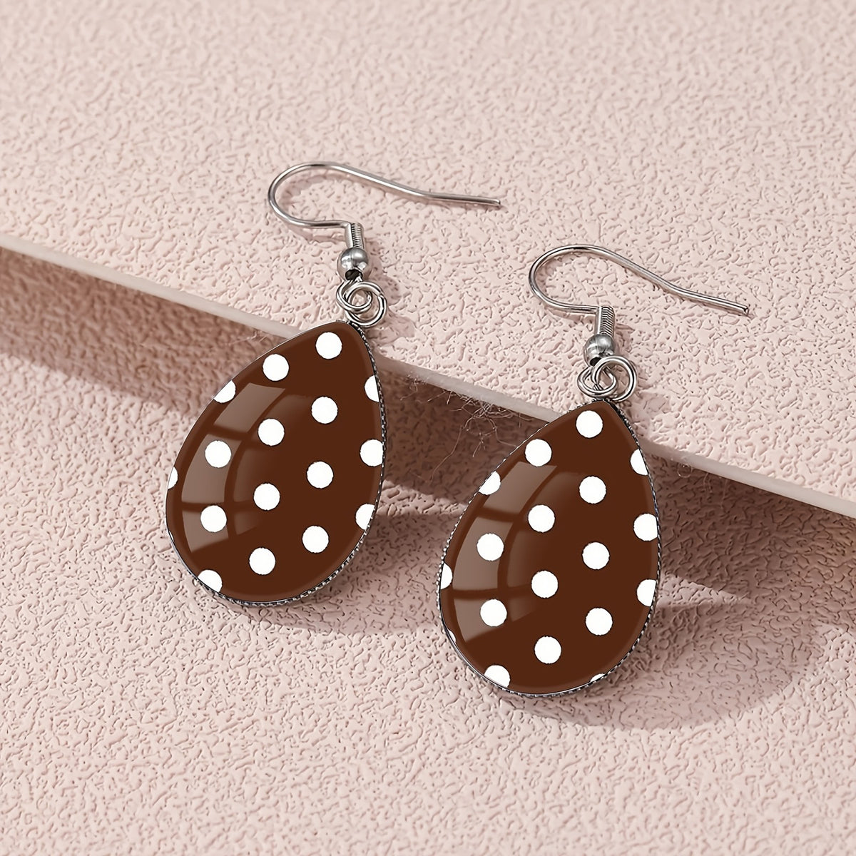 Brown Polka Dot Teardrop Earrings