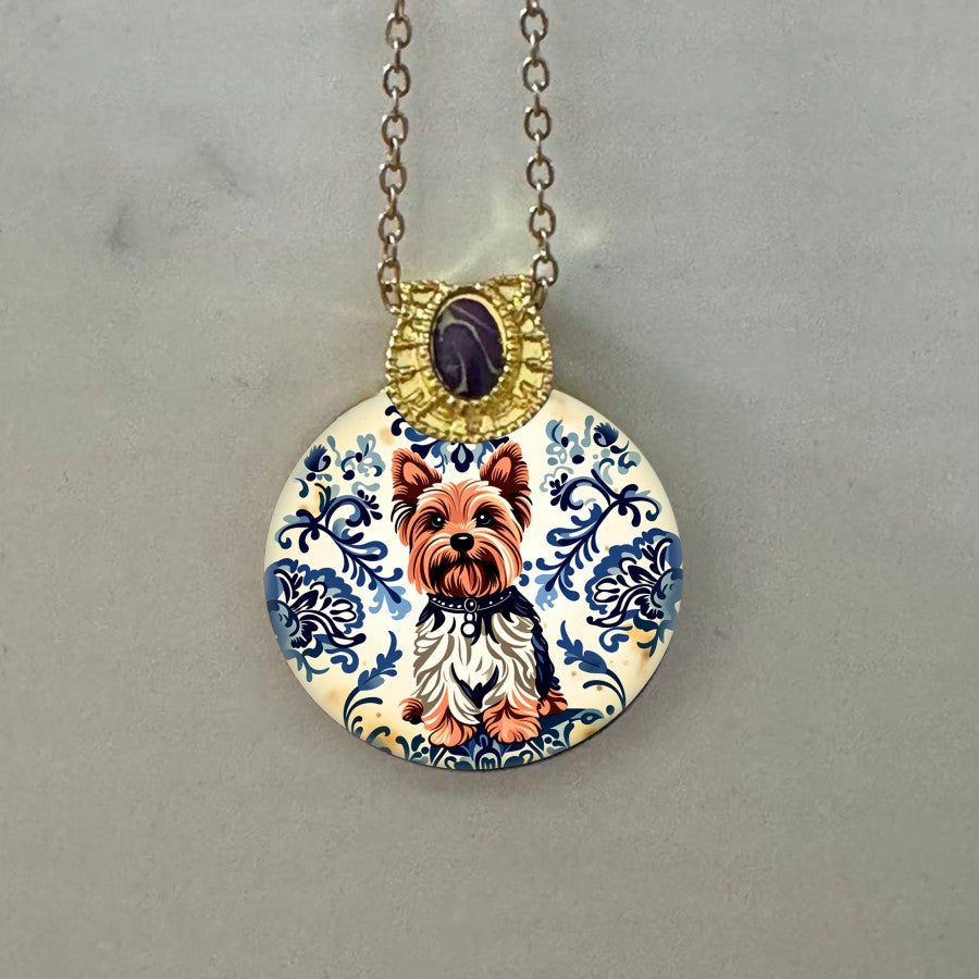 Yorkshire Terrier Floral Pendant Necklace