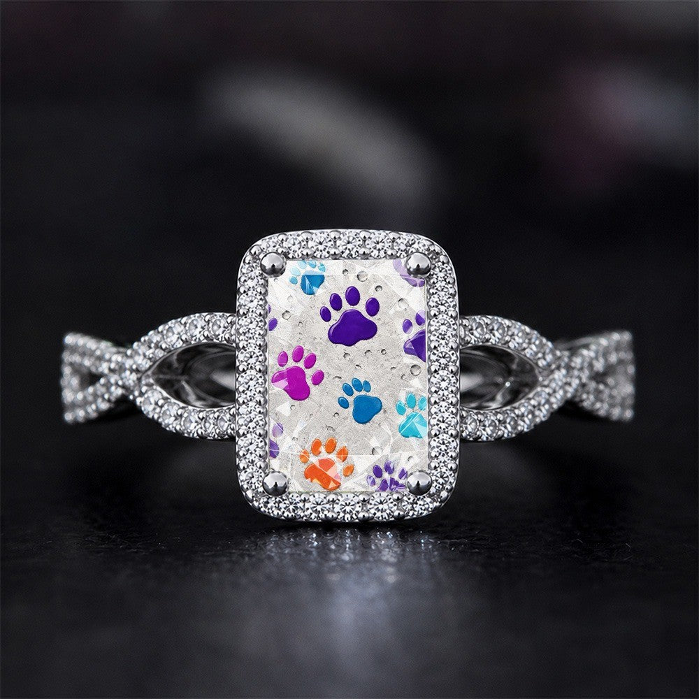 White Colorful Paw Print Square Ring