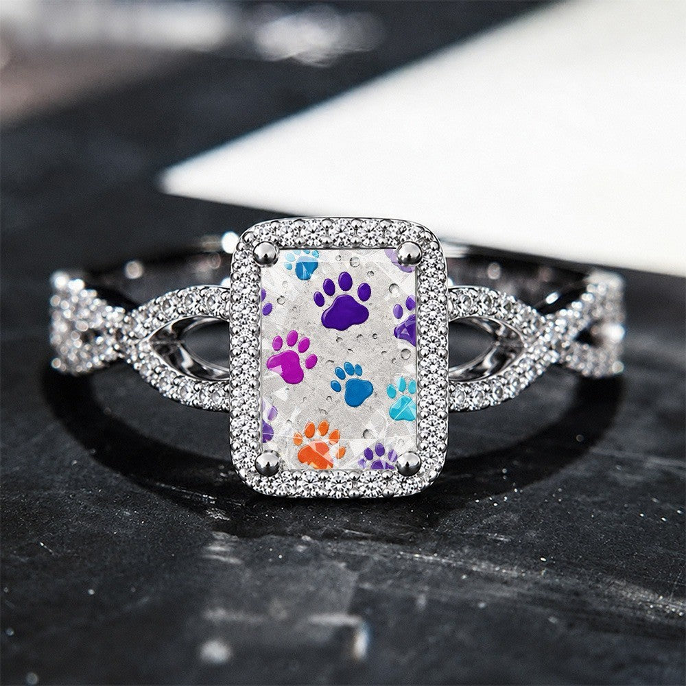 White Colorful Paw Print Square Ring