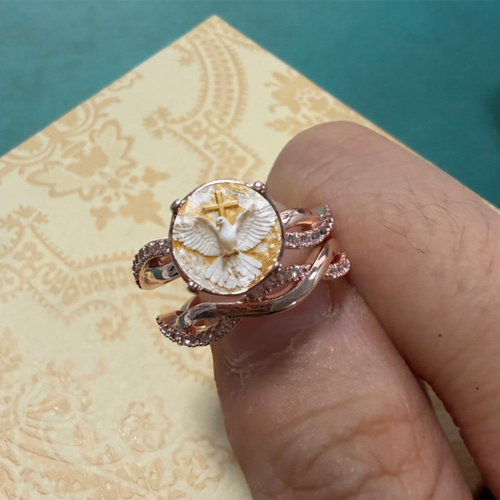 Dove & Cross Crystal Wrap Ring