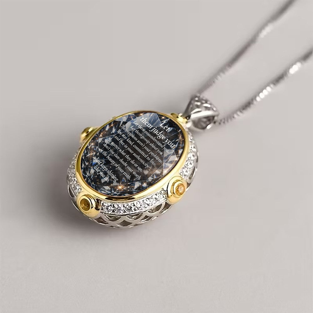 Inspirational Message Oval Pendant Necklace