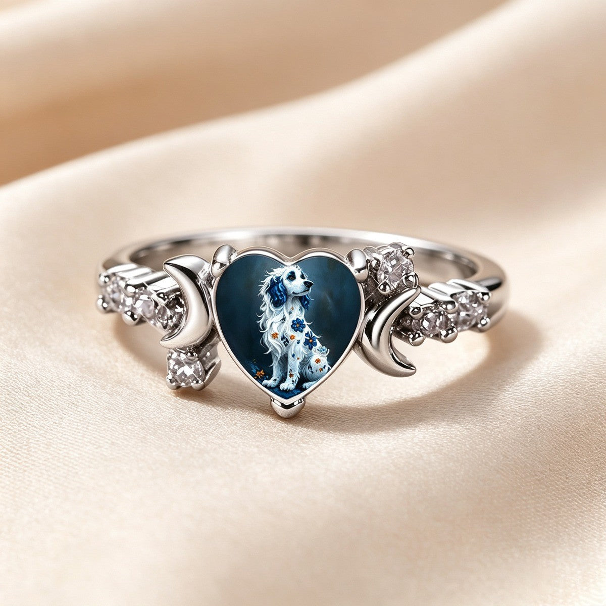 Blue Floral Dog Heart Ring