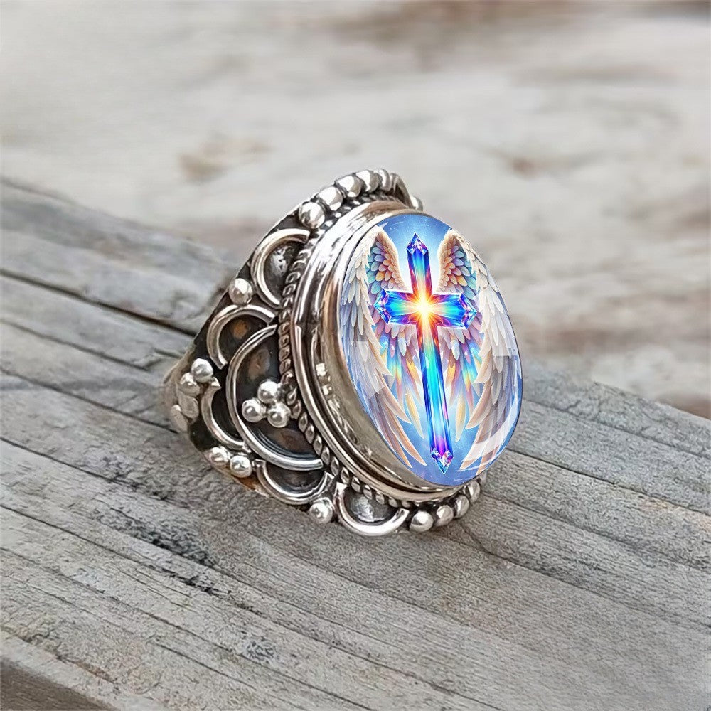 Iridescent Winged Cross Ring