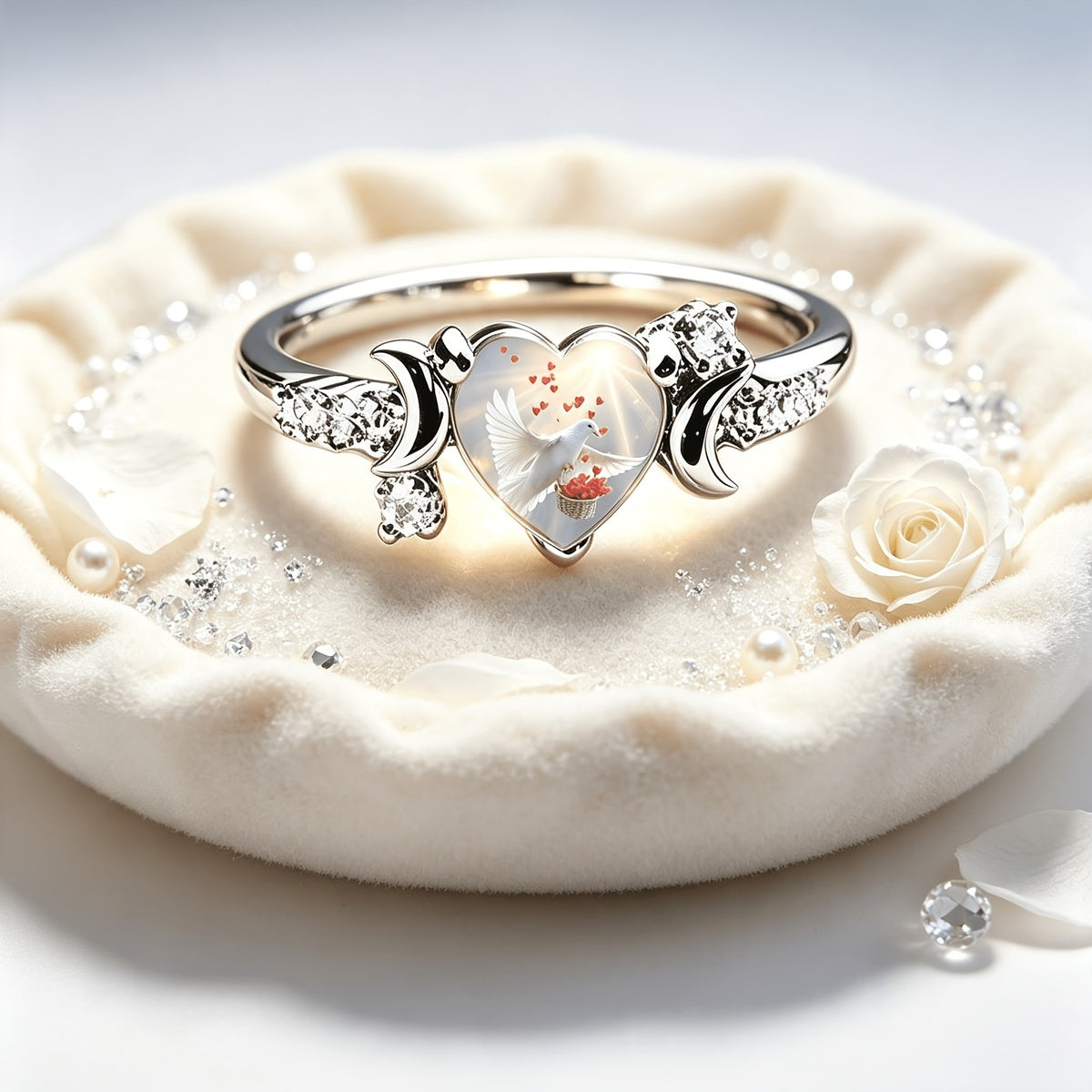 Dove Heart Crystal Ring