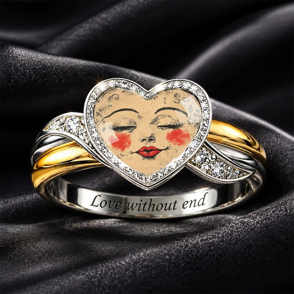 Retro Face Heart Ring