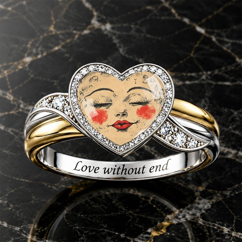 Retro Face Heart Ring