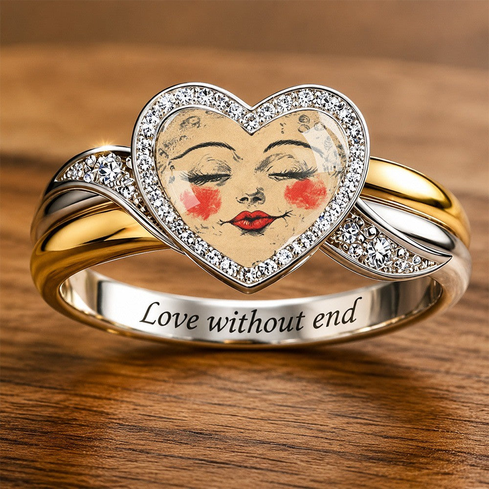 Retro Face Heart Ring