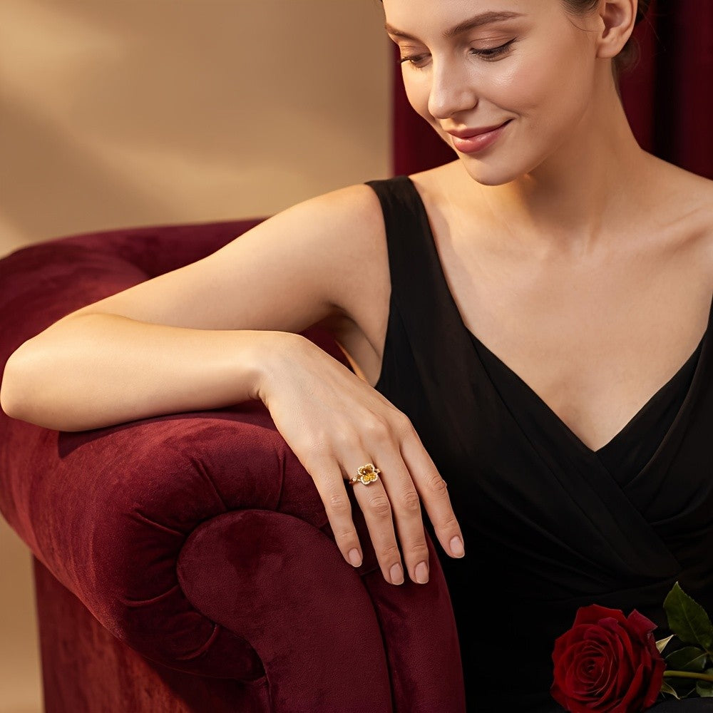 Yellow Crystal Clover Ring