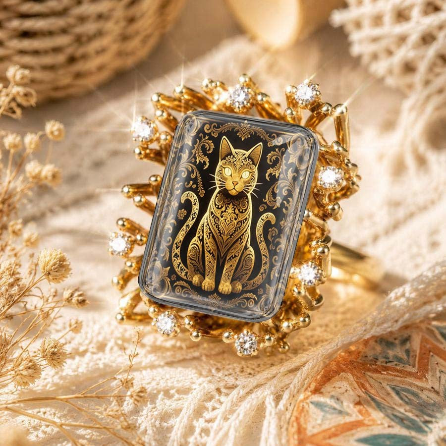 Ornate Cat Statement Ring