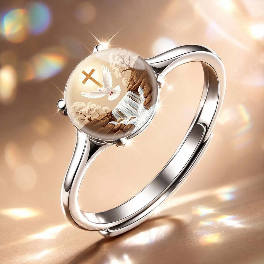 Dove & Cross Landscape Ring