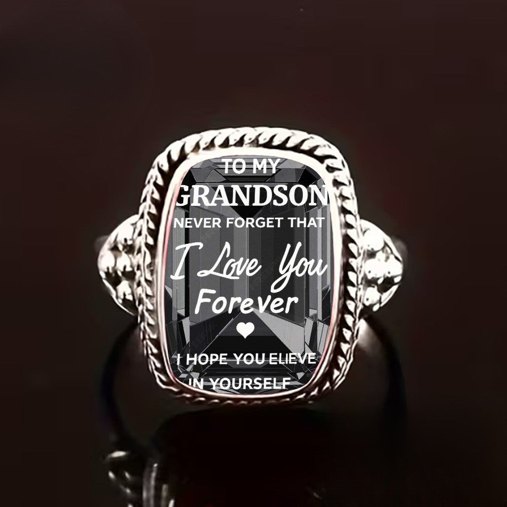 To My Grandson Square Statement Ring