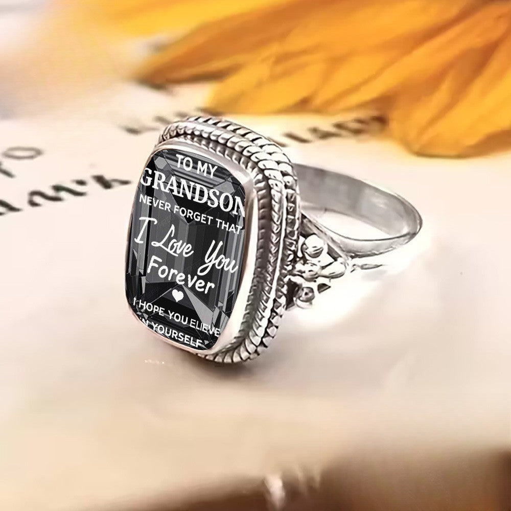 To My Grandson Square Statement Ring
