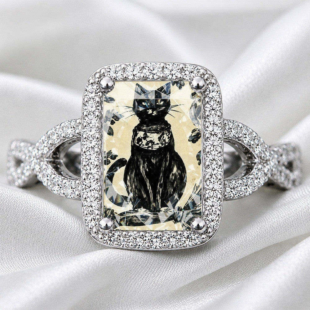 Black Cat Broom Square Ring