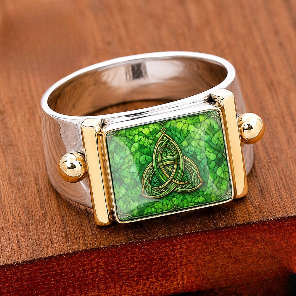 Green Mosaic Trinity Knot Ring
