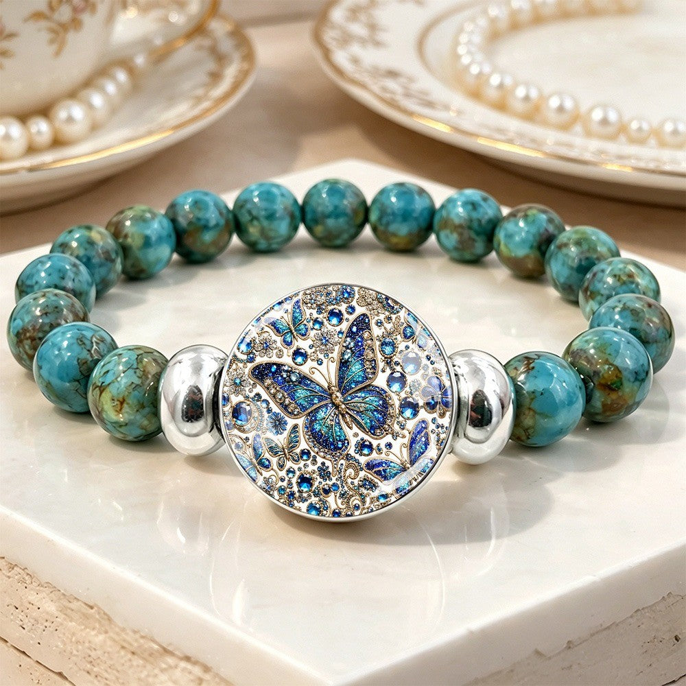 Blue Butterfly Crystal Disc Bracelet