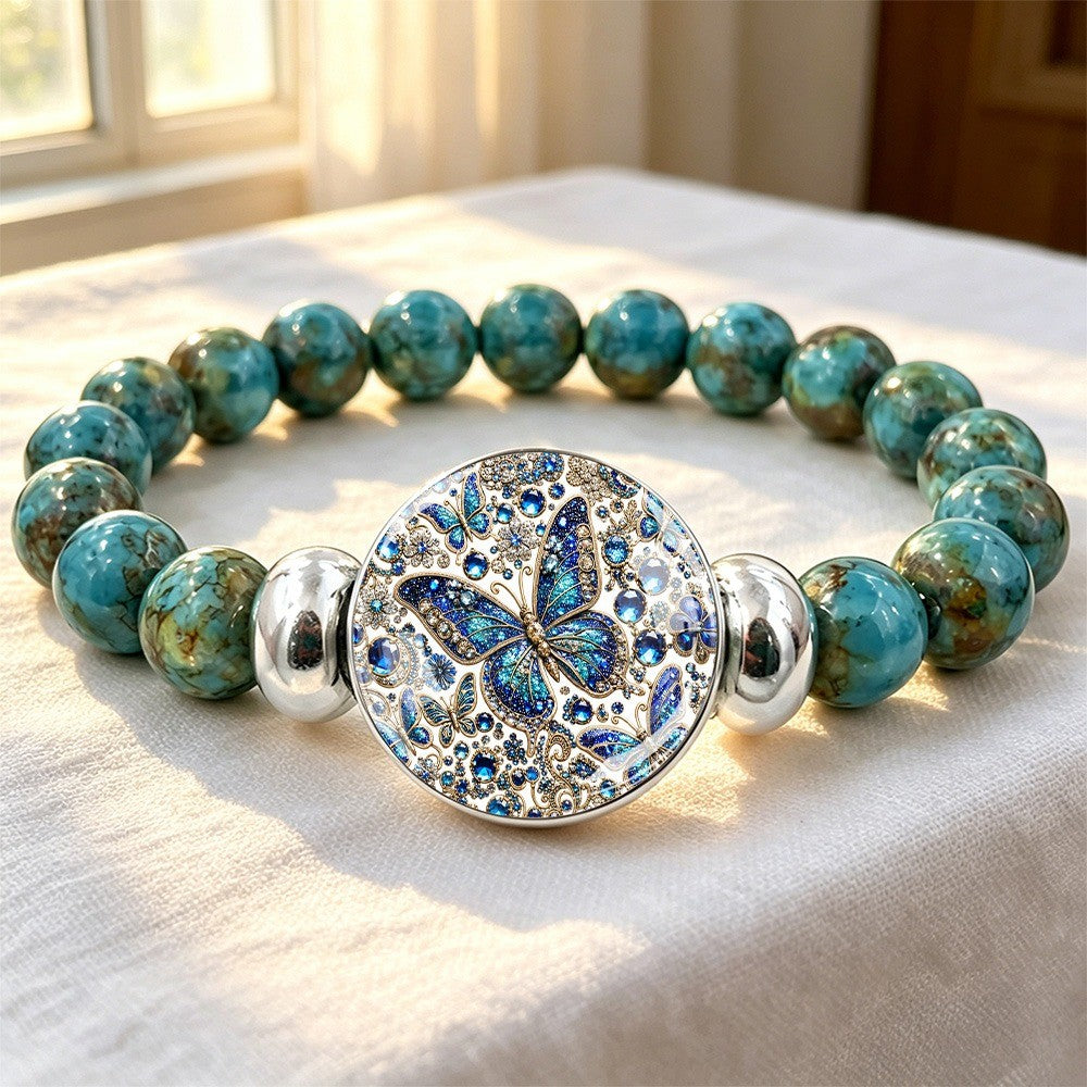 Blue Butterfly Crystal Disc Bracelet
