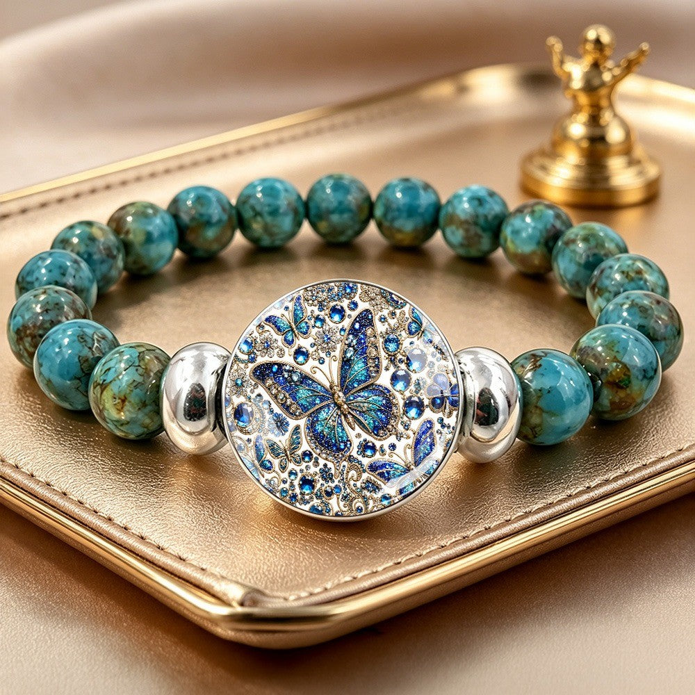 Blue Butterfly Crystal Disc Bracelet