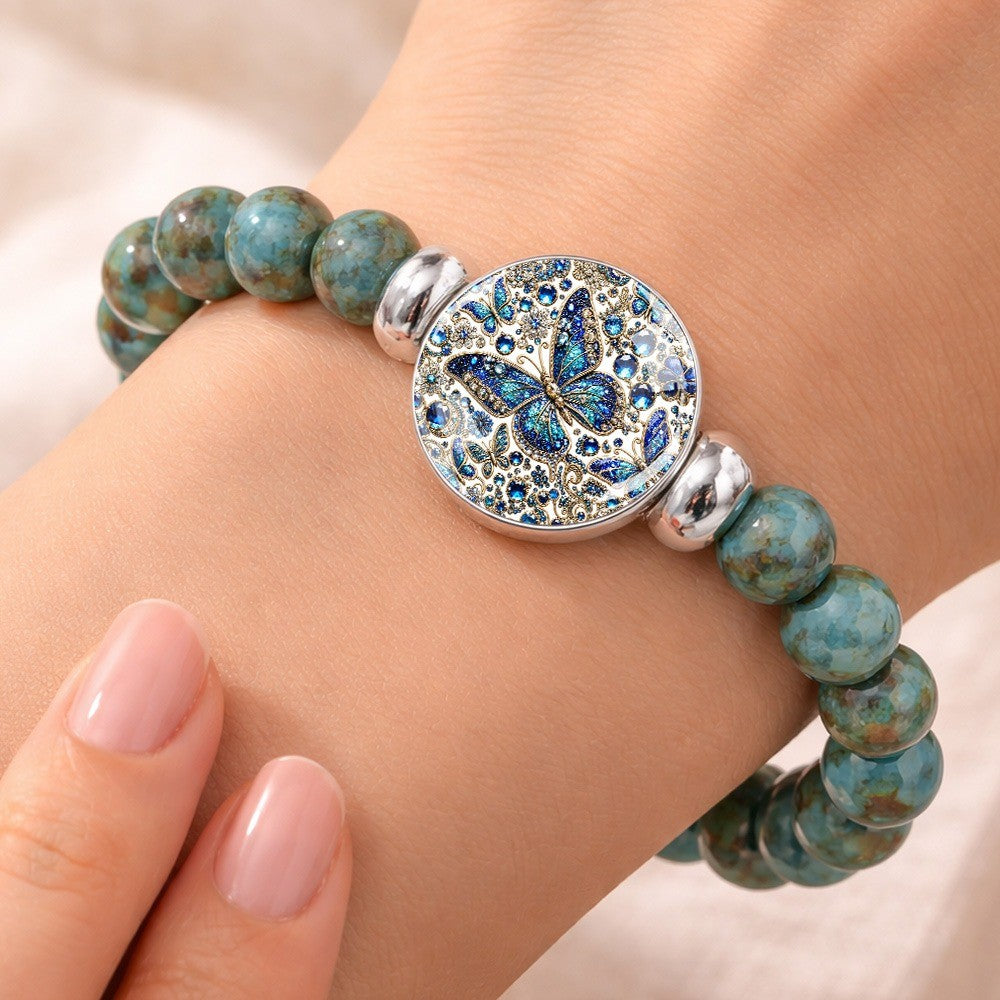 Blue Butterfly Crystal Disc Bracelet