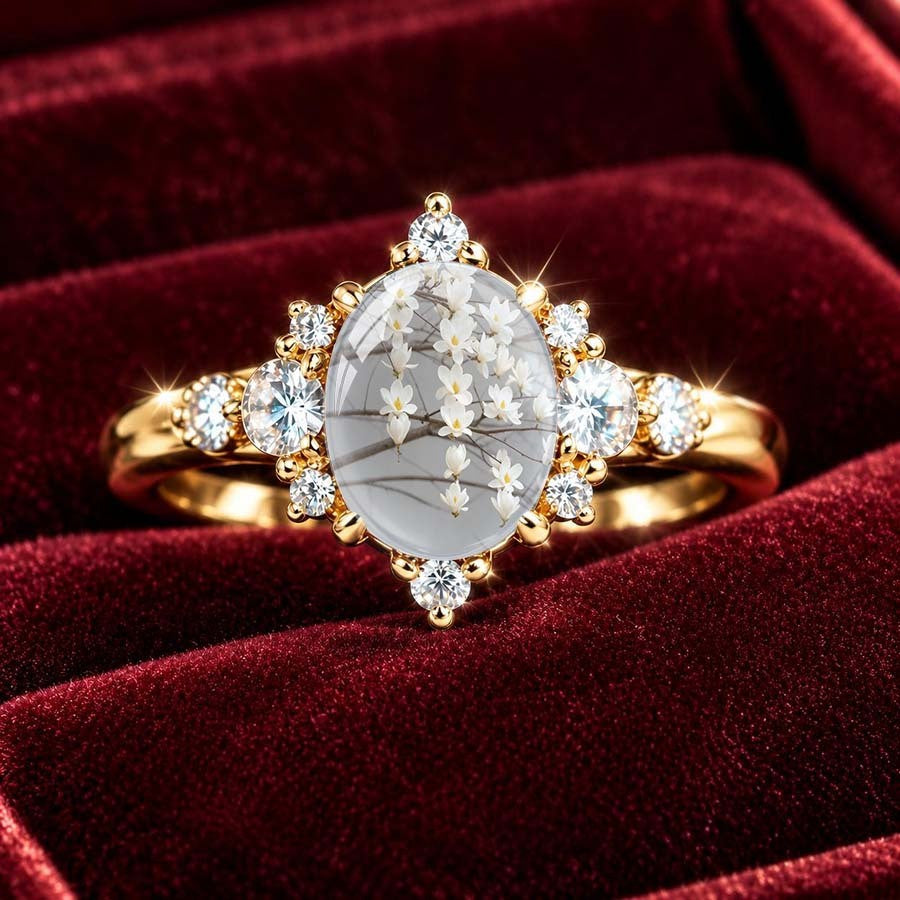 Pressed Flower Oval Ring
