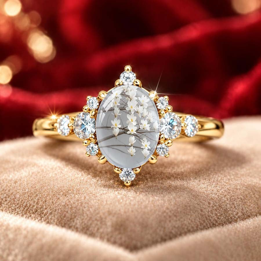 Pressed Flower Oval Ring