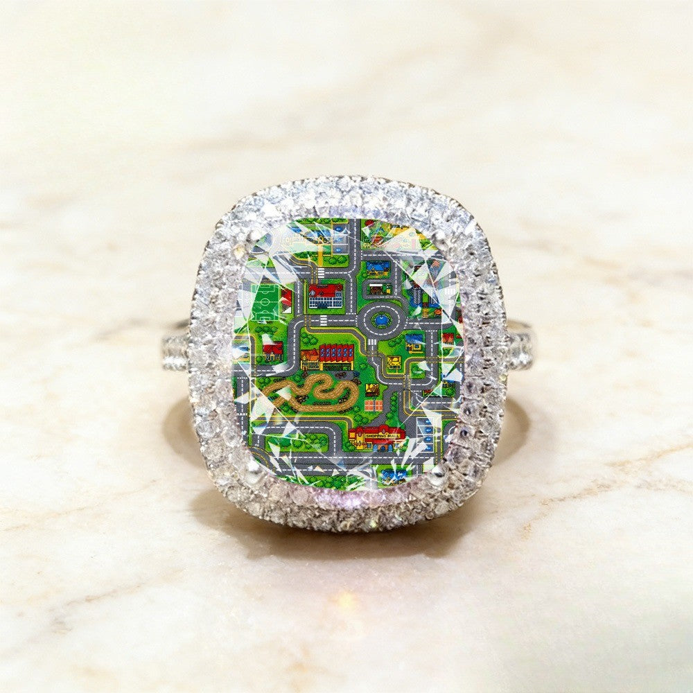 Colorful City Map Square Ring